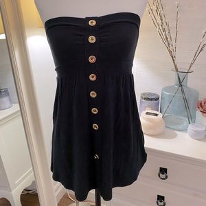 Aritzia -Talula black strapless flowing tube top with gold buttons